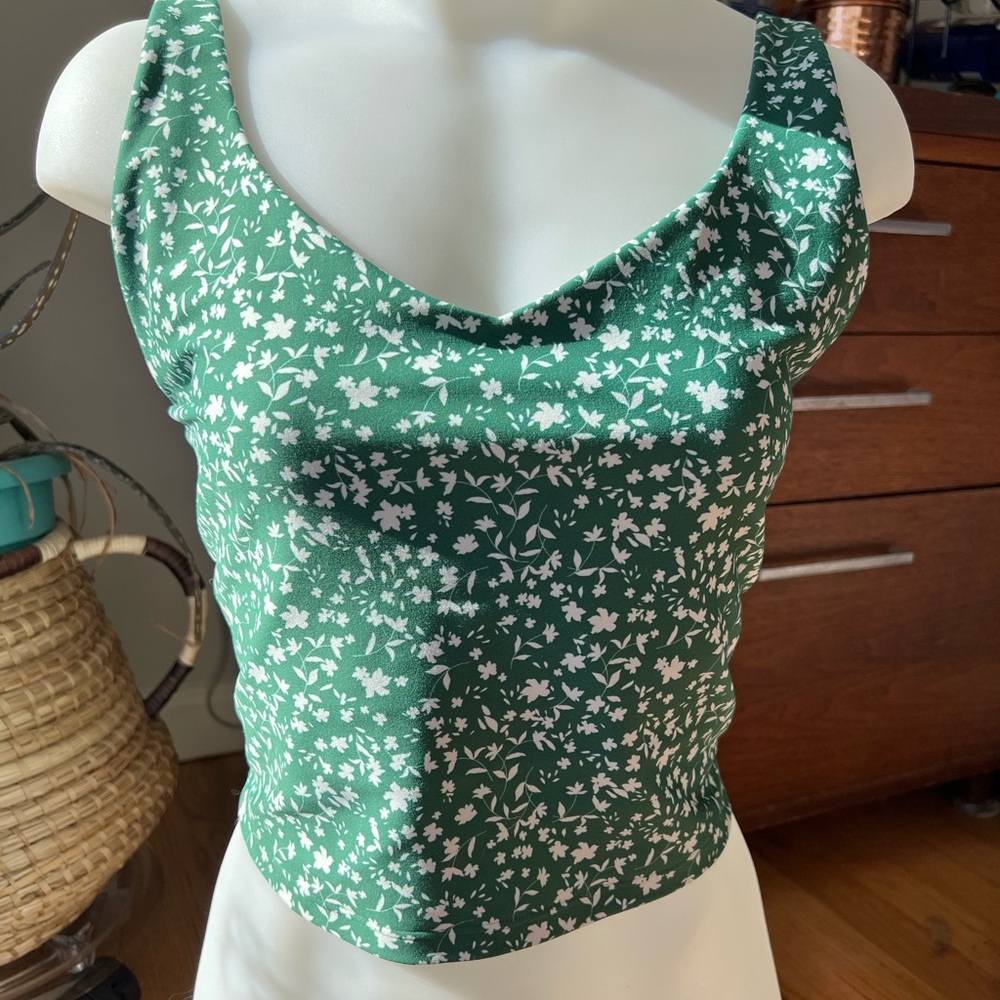 Green Floral Longline Sports Bra/Tank Top